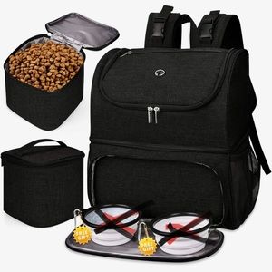 BAGLHER丨Dog/Pet Travel Supplies Backpack, w 2 metal Bowls 2 Food Baskets. Black